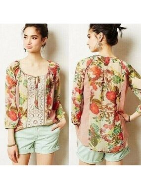 Anthropologie Meadow Rue Blouse Top Floral Crochet Size Medium